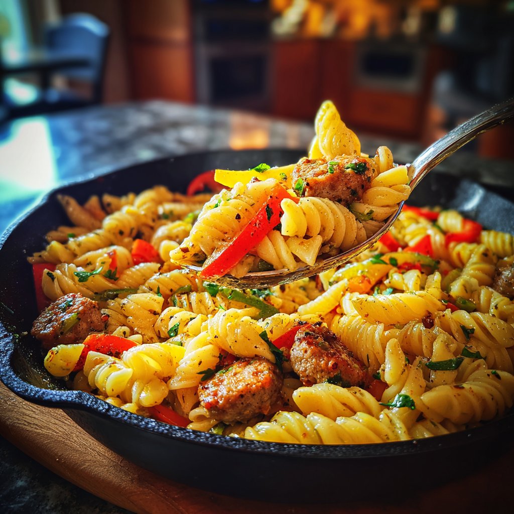 One Pot Lighter Cajun Sausage Pasta