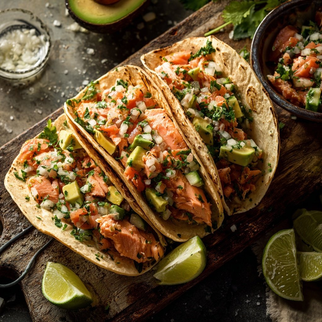 Salmon Tacos with Avocado Salsa