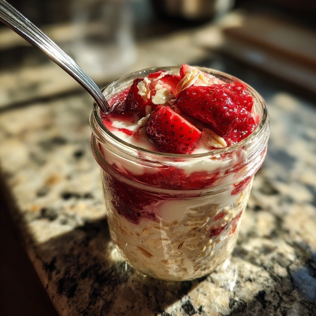 Overnight Oats with Strawberry Swirl