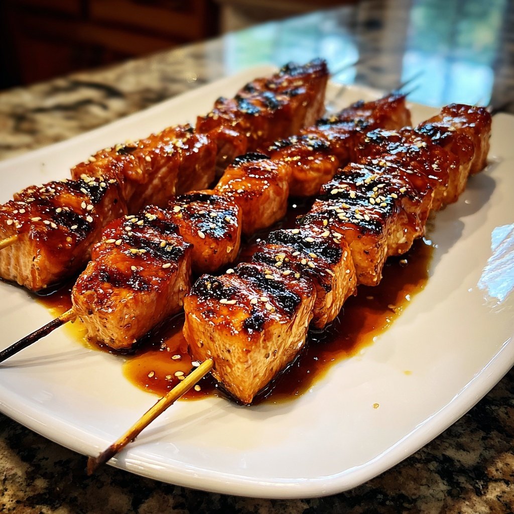 Grilled Salmon Teriyaki Skewers